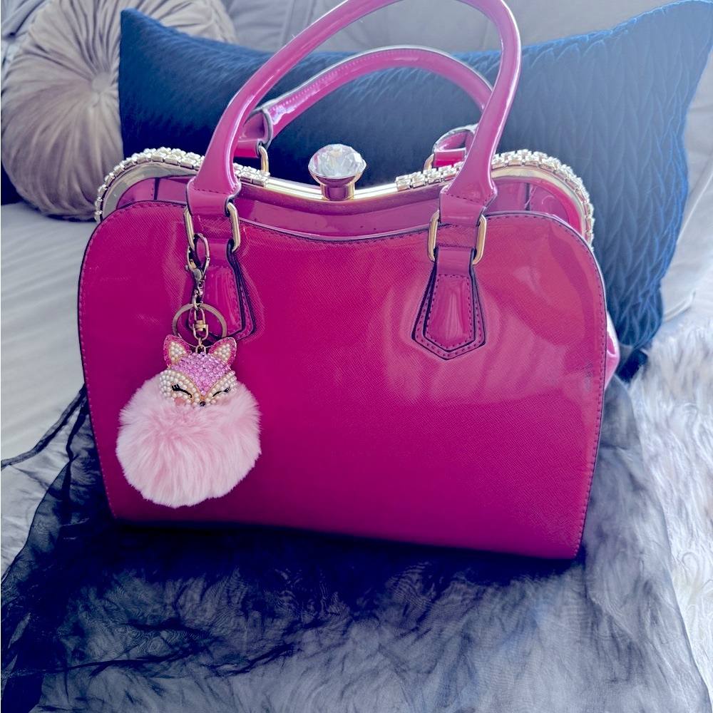 Auth Dolce S Beverly Hills Chic Fuchsia Pink Shoulder Bag with Gold Details
